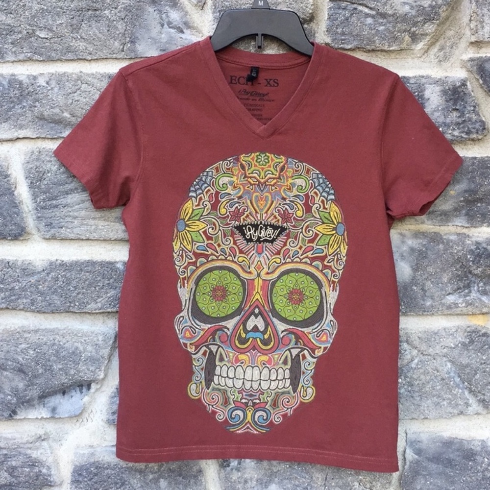 Burgundy Skull Print Calapeyo Shirt